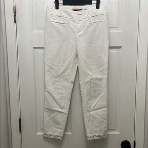 Cartonnier Charlie Ankle Skinny White Pants with Crochet Bottom Hem - Size 6